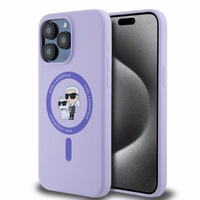 Karl Lagerfeld silikoninis Karl&Choupette galvų žiedas Magnetinis dėklas iPhone 15 Pro Max - Violetinis