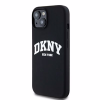 DKNY Skystas silikoninis dėklas MagSafe iPhone 15 Plus / 14 Plus su balto logotipo spauda - juodas (m)