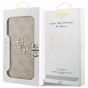 Guess Book 4G Metal Logo dėklas telefonui iPhone 17 Pro Max - rožinis