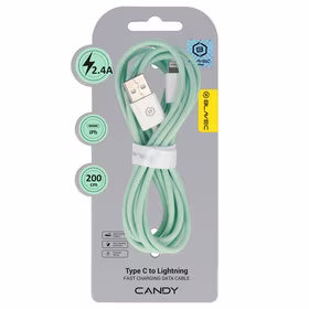 Blavec Kabelis Candy pynėtas - USB to Lightning - 2,4A 2 metres Apple CarPlay (CCA-UL24GN20) žalias