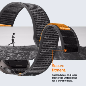 Spigen Athlex Air 2 dirželis Apple Watch 8 / 9 / 10 / 11 / SE / Ultra (44 / 45 / 46 / 49 mm) juodas / oranžinis