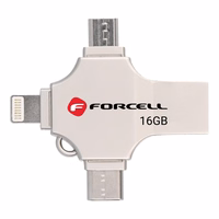 FORCELL F-DATA atmintukas Metal Quad 16GB USB3.2 Gen 1 (USB A / Type C / Lightning / Micro USB) sidabrinis