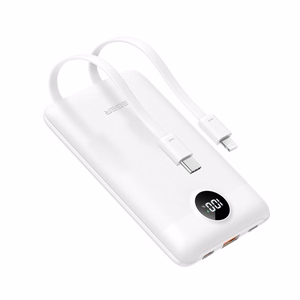 VEGER išorinė baterija 10000 mAh su įmontuotais kabeliais Type C / Lightning PD QC3.0 2A 22,5W C11C (W1170) balta