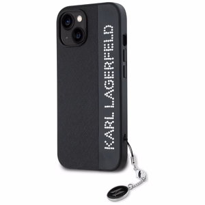 Karl Lagerfeld Saffiano Rhinestones & Charm dėklas telefonui iPhone 15 / 14 / 13 - juodas
