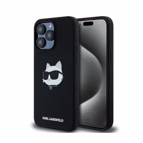 Karl Lagerfeld silikoninis Choupette Head magnetinis dėklas telefonui iPhone 15 Pro - juodas