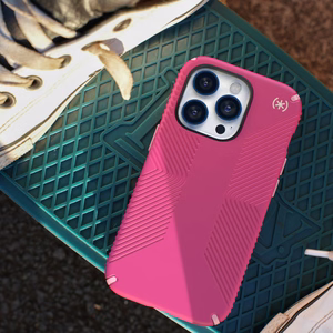 Speck Presidio2 Grip MagSafe case for iPhone 14 Plus, with non-slip grip, Digital Pink / Blossom Pink / White