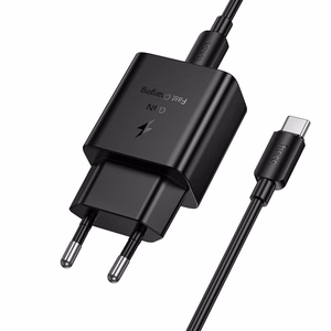 Telefono įkroviklis Hoco USB C QC PD 25W + laidas USB C į USB C N76 juodas