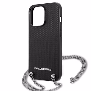 Karl Lagerfeld Odinis tekstūruotas ir grandinės dėklas telefonui iPhone 13 Pro Max 6.7" - juodas