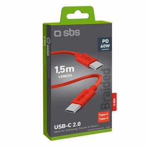 SBS TECABLETISSUETCCR USB-C - USB-C 1,5 m 60W pintas kabelis - raudonas