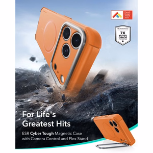 ESR Cyber Tough Kickstand MagSafe dėklas, skirtas iPhone 18 Pro / 17 Pro, oranžinis