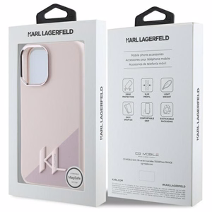 Karl Lagerfeld Silikoninis Šešėlis Metalinės Pradinės Magnetinis iPhone 16 Dėklas - Rožinis