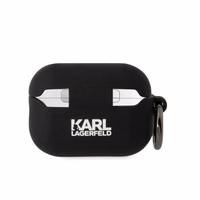 Karl Lagerfeld KLAP2RUNIKK AirPods Pro 2 dėklas juodas/juodas Silikoninis Karl Head 3D