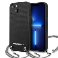 Karl Lagerfeld KLHCP13SPMK iPhone 13 mini 5,4 "juodas kietas dėklas Odinis tekstūruotas ir grandinė