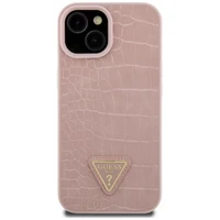 Guess GUHCP15SPCRTHCP iPhone 15 6.1" rožinis/rožinis kietas dėklas Croco Triangle Metal Logo