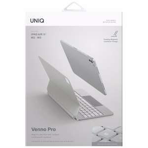 Uniq Venno Pro magnetinis išmanusis dėklas su klaviatūra, skirtas iPad Air 10.9" (2020/2022) / Pro 11" (2021/2022) / Air 11" (2024/2025/2026) - baltas