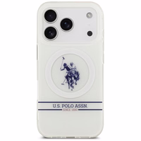 US Polo DH ir apatinės juostos logotipas Magnetinis dėklas telefonui iPhone 17 Pro - baltas