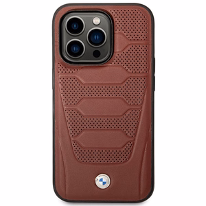 Dėklas telefonui BMW BMHMP14X22RPSR iPhone 14 Pro Max 6.7 - raudonas odinis sėdynių raštas MagSafe