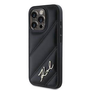 Karl Lagerfeld Diagonal Quilted Script dėklas telefonui iPhone 15 Pro Max - juoda