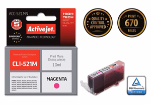 Activejet ACC-521MN – purpurinio rašalo kasetė, pakeičia Canon CLI-521M, 10 ml, Supreme