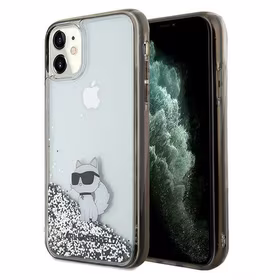 Karl Lagerfeld Liquid Glitter Choupette dėklas telefonui iPhone 11 / Xr - permatomas