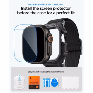 Spigen Lite Fit Pro dirželis ir grūdinto stiklo ekrano apsauga Apple Watch Ultra 49 mm, juodi
