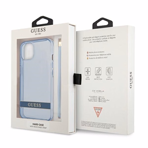 Guess GUHCP13MHTSGSB iPhone 13 6.1 dėklas telefonui, mėlynas, kietas, pusiau permatomas su dirželiu