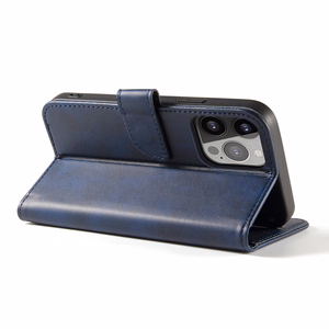 Piniginės tipo dėklas telefonui su stovu iPhone 15 Pro magnetinis dėklas - mėlynas
