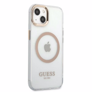Guess GUHMP13MHTRMD iPhone 13 6.1 "auksinis / auksinis kietas dėklas Metalinis kontūras Magnetinis