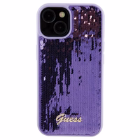 Guess Sequin Script Metal dėklas telefonui iPhone 15 - violetinė