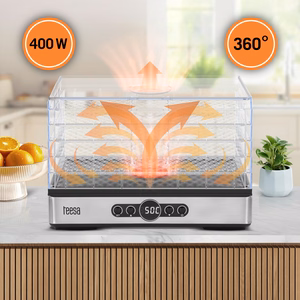 TEESA grybų, daržovių ir vaisių džiovyklė, 400 W, 5 padėklai, ekranas, oro cirkuliacija