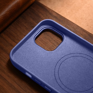 iCarer Dėklas Odinis viršelis natūralios odos iPhone 14 Plus šviesiai violetinis (suderinamas su MagSafe)