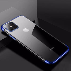 Permatomas dėklas TPU gelio dangtelis su metaliniu rėmeliu Samsung Galaxy S22 Ultra mėlynas