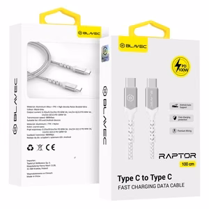 Blavec kabelis Raptor pintas - Type C į Type C - PD 100W 5A 1 metras Apple CarPlay/Android Auto (CRA-CC5WS10) baltas-sidabrinis