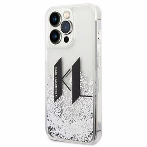 Karl Lagerfeld Liquid Glitter Big KL dėklas telefonui iPhone 14 Pro - sidabrinis
