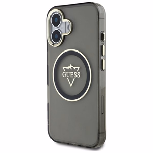 Guess IML Metal Mountain Logo Magnetinis dėklas iPhone 16 - juodas