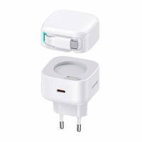 USAMS Tinklo įkroviklis 1xUSB-C su suvyniojamuoju USB-C laidu PD+QC 35W Gan Fast Charging baltas XMF Series CC202TC02 (US-CC202)