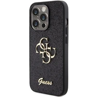 Guess Glitter Script Big 4G dėklas telefonui iPhone 15 Pro Max – juodas