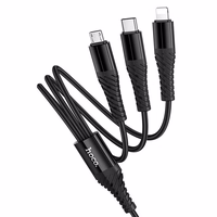 Kabelis 3in1 USB C / USB A į Lightning + USB C + Micro USB Hoco 1 m X123 juodas
