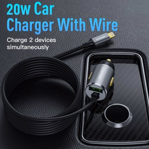 Automobilinis įkroviklis Essager „Bee" pilkas (1xUSB) + integruotas „Lightning" laidas 20W