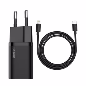 Įkroviklis Baseus Super Si 20W USB-C + USB-C to Lightning cable 1.0m juodas TZCCSUP-B01