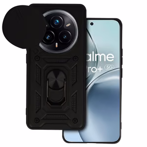 Slenkančios kameros šarvuotas dėklas telefonui Realme 14 Pro 5G juodas