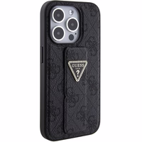 Guess Grip Stand 4G Triangle Strass dėklas telefonui iPhone 15 Pro - juodas