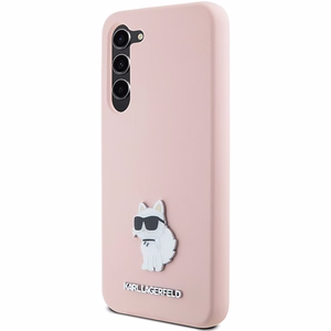 Karl Lagerfeld silikoninis Choupette metalinis smeigtukas dėklas telefonui Samsung Galaxy S23+ - rožinis