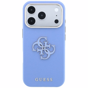 Guess Grained & Big Resin Logo dėklas iPhone 18 Pro Max / 17 Pro Max – mėlynas