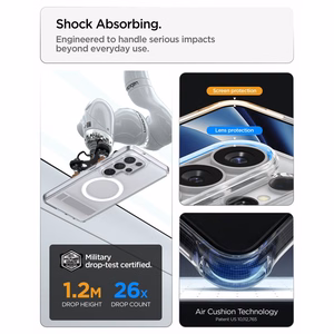 Spigen Ultra Hybrid S Mag MagSafe dėklas skirtas Samsung Galaxy S26 Ultra - skaidrus ir baltas