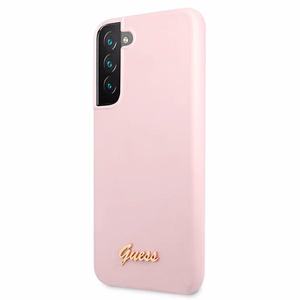 Guess GUHCS22MLSLMGLA S22+ S906 levandų/levandų kietas dėklas Silicone Script Metal Logo