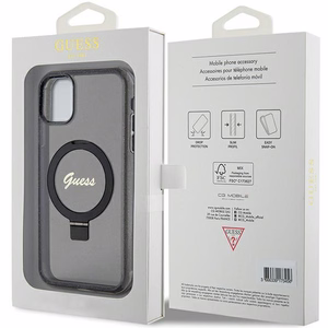 Guess Ring Stand Script Glitter Magnetinis dėklas telefonui iPhone 11 / Xr - juodas