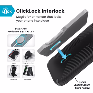 Speck Presidio2 Grip ClickLock & MagSafe dėklas, skirtas iPhone 17, „Black / Slate Gray / White“ spalvos