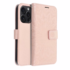 MEZZO knygos dėklas IPHONE 15 Pro mandala rausvas auksas