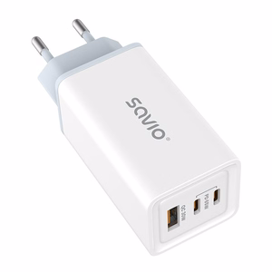 SAVIO LA-07 GaN 65W tinklo įkroviklis, USB, QC4.0+, PD 3.0, baltas